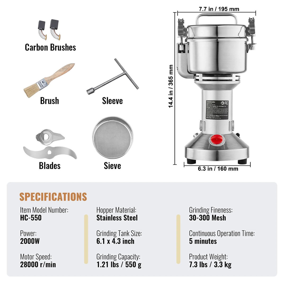 SucceBuy Commercial Electric Grain And Spice Mill Grinder