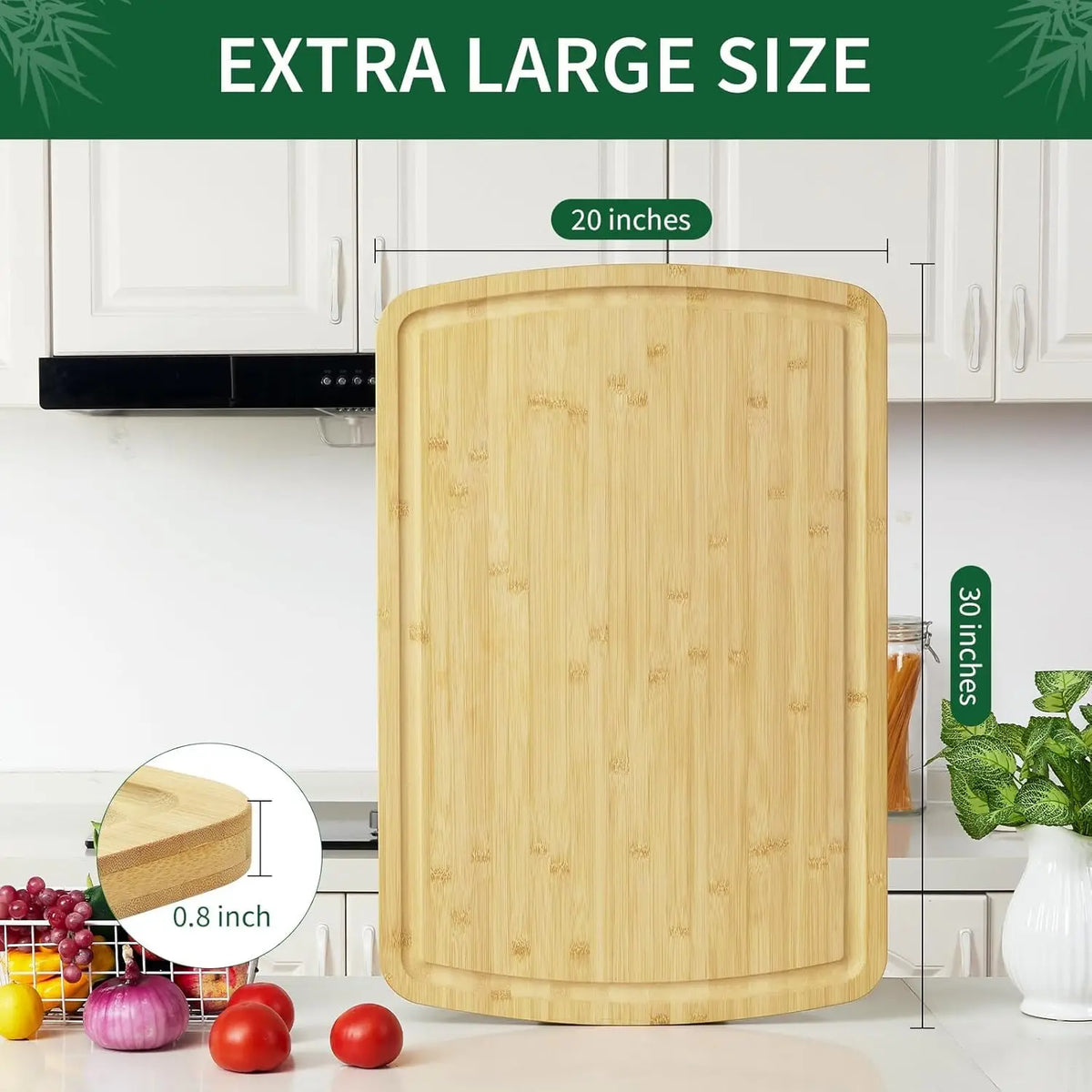 Bamboo Cutting Boards for Kitchen, Extra Large Wood Cutting Board with Deep Juice Groove and Handle Heavy Duty Chopping board, 30" x 20" Knife Friendly Serving Tray with Handles