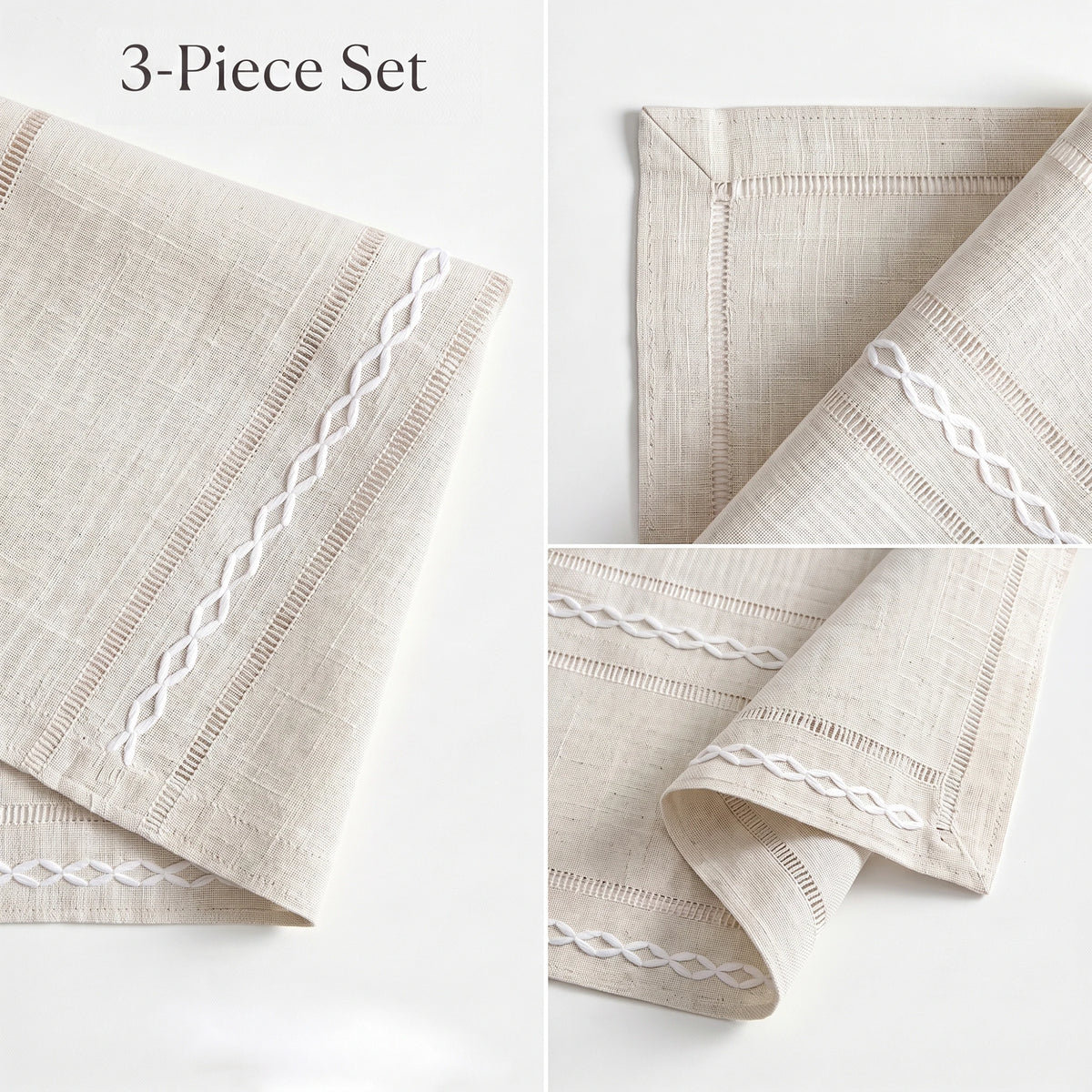 3 Pack Beige Cotton Linen Table Runner 13x72 Inch, Farmhouse Style Dining Table Decor for Kitchen, Living Room, Coffee Table, TV Stand, Dresser