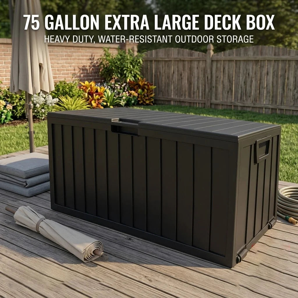 Sarenzon Outdoor Deck Box With Lockable Lid And Waterproof Plastic