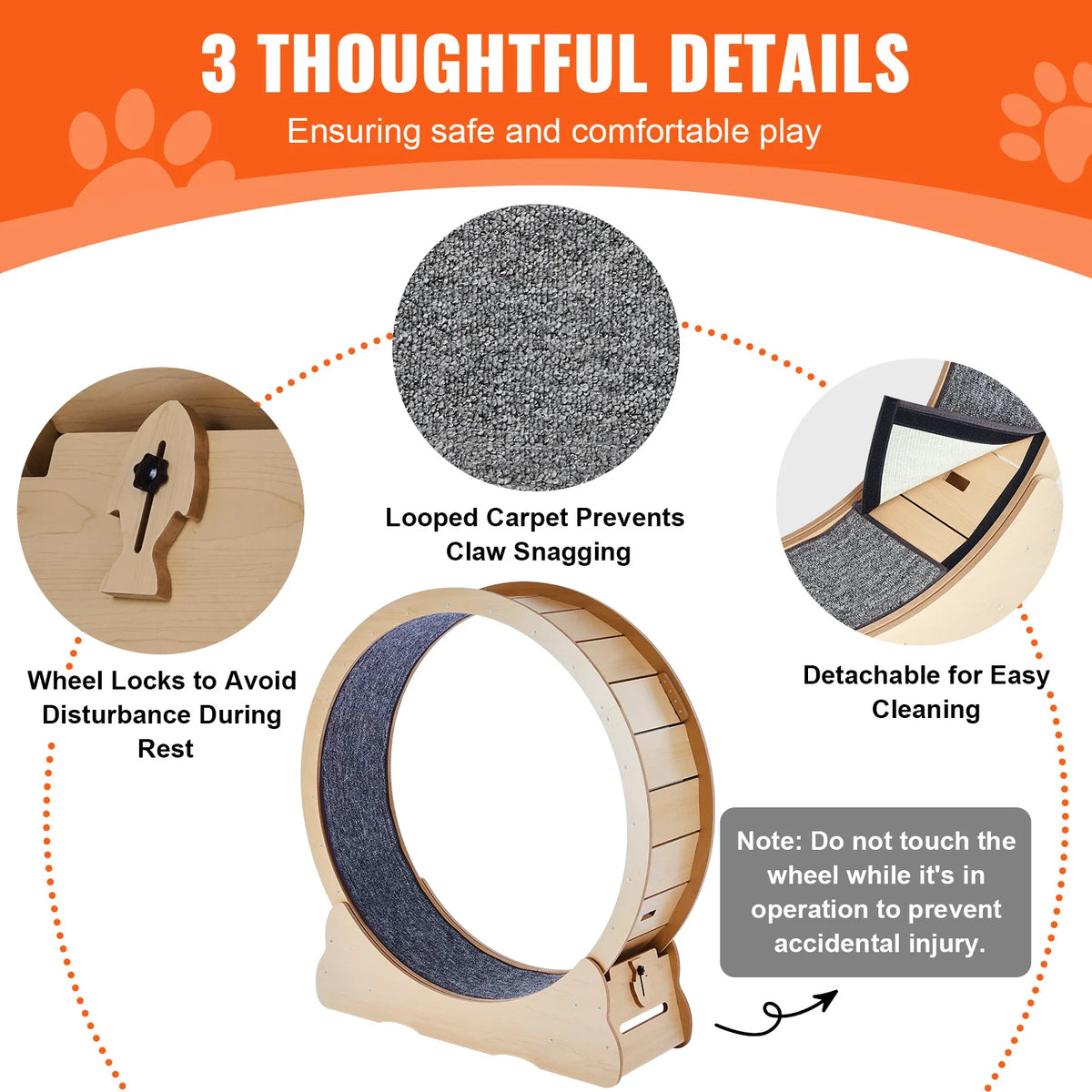 Wooden Indoor Cat Exercise Wheel With Detachable Carpet And Teaser