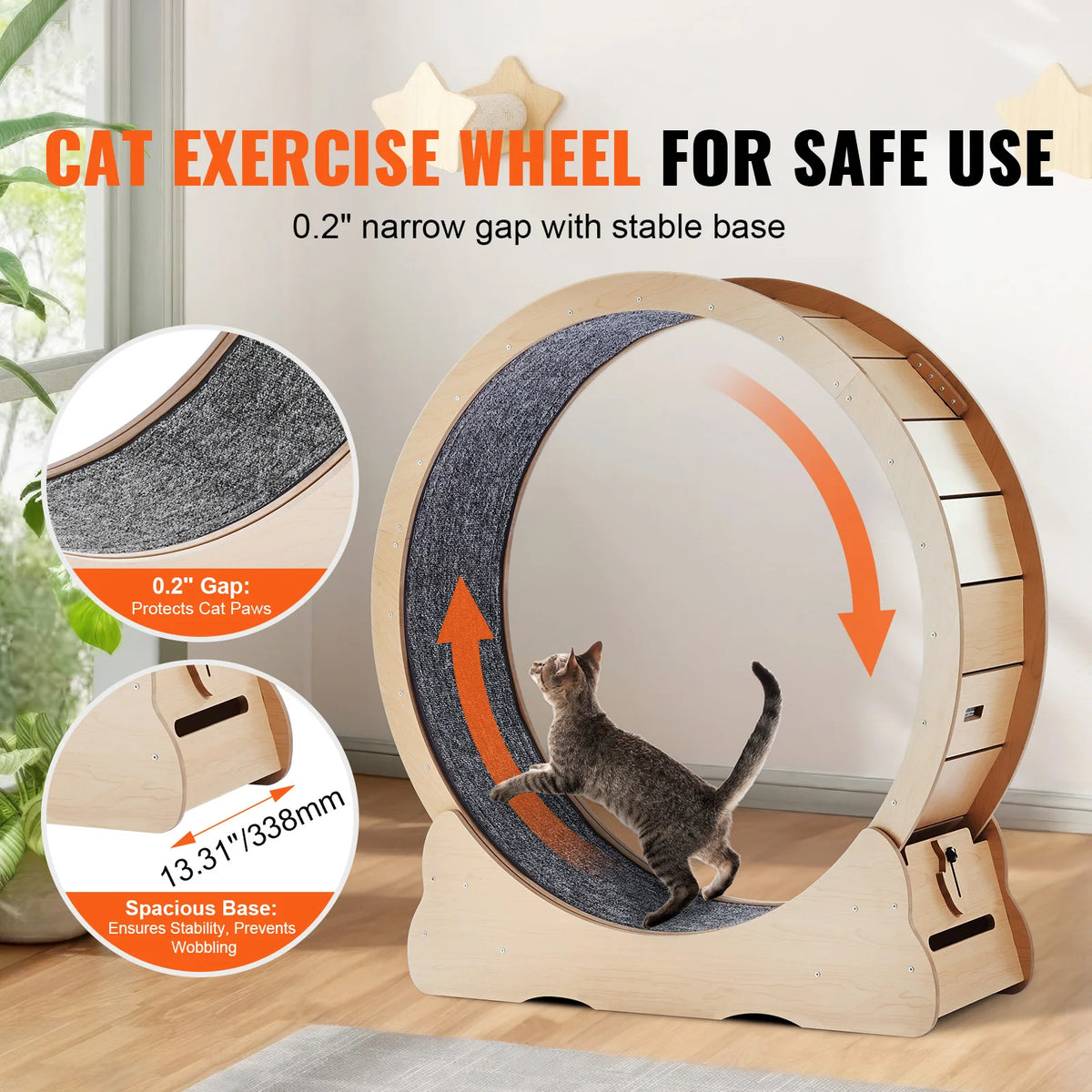Wooden Indoor Cat Exercise Wheel With Detachable Carpet And Teaser