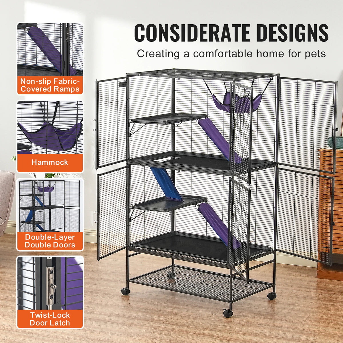 SucceBuy Rolling Four Tier Metal Ferret Cage For Small Pets