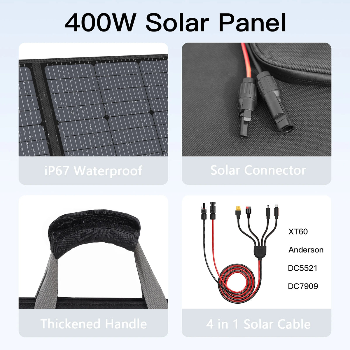 MHPOWOS 400W Foldable Solar Panel Portable IP67 Waterproof Monocrystalline
