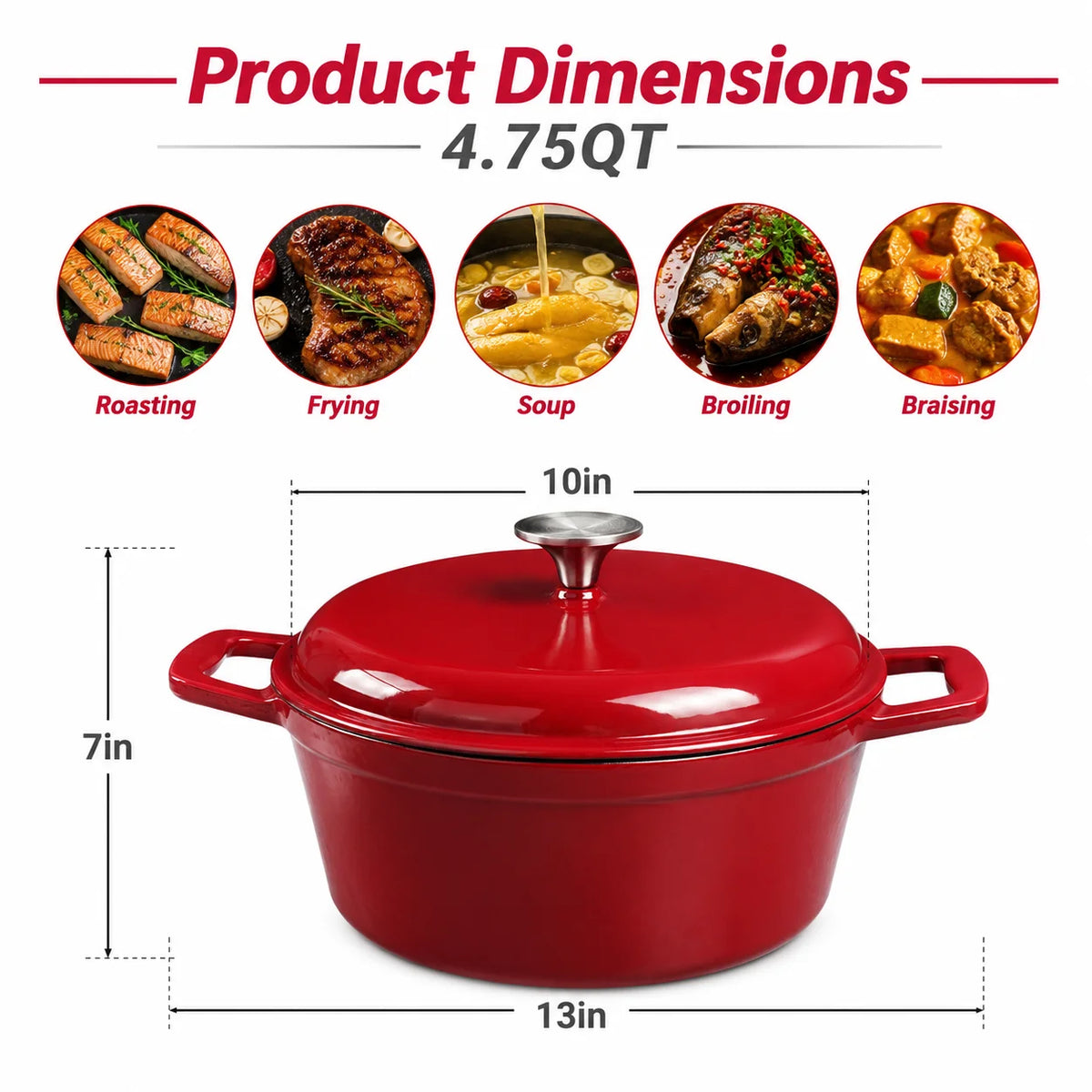 Premium Enameled Cast Iron Dutch Oven For Baking And Roasting