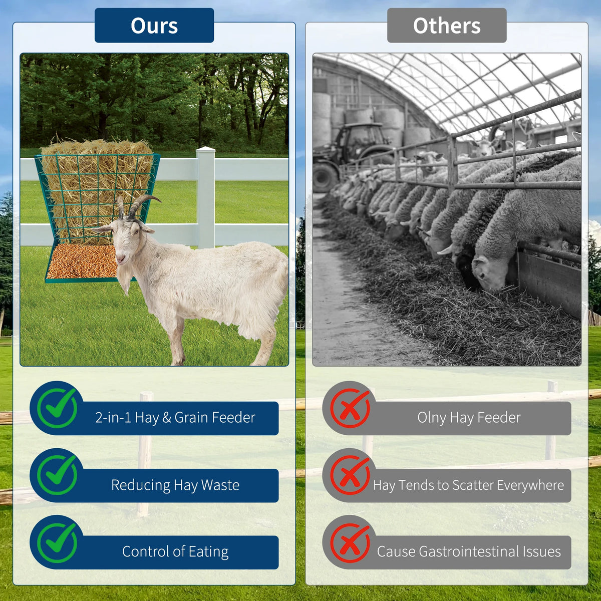 2-in-1 Livestock Hay And Grain Feeder Wall Mounted Farm Equipment