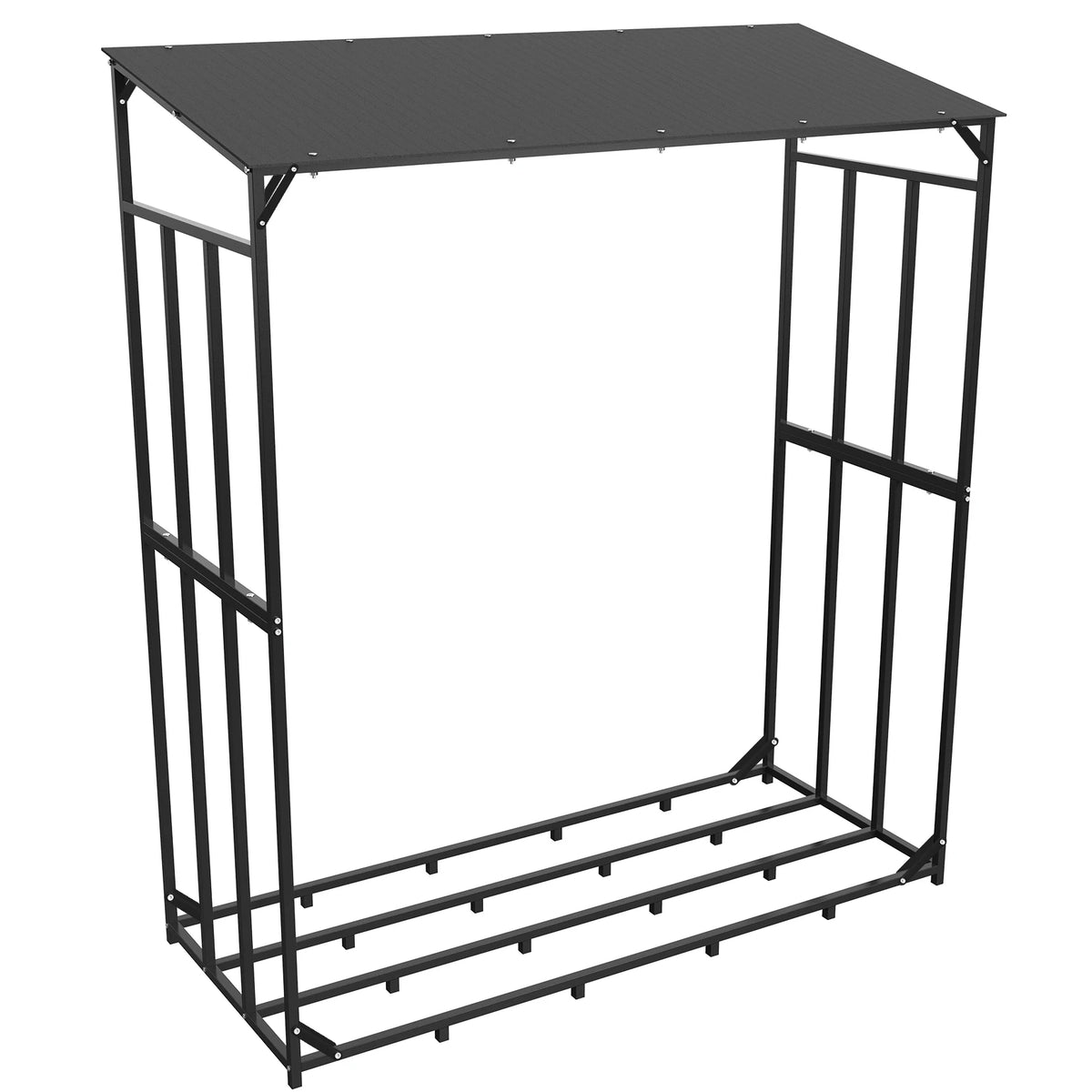 Heavy Duty Tall Metal Firewood Rack Stand with Top Cover Fireplace Wood Storage Stacking Holder for Outdoor Deck, Backyard