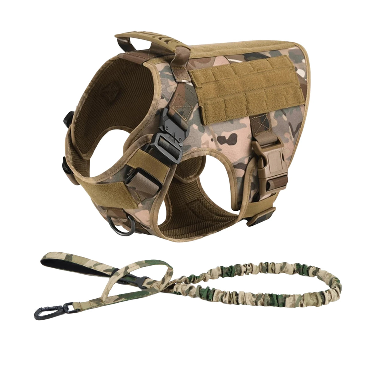 Tactical Nylon Dog Harness With Padded Straps And Molle Pouches