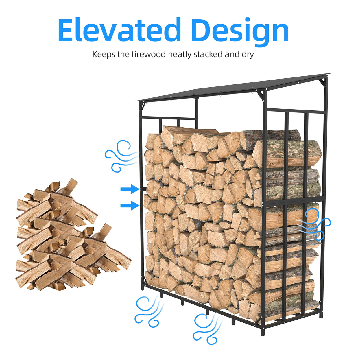 Heavy Duty Tall Metal Firewood Rack Stand with Top Cover Fireplace Wood Storage Stacking Holder for Outdoor Deck, Backyard