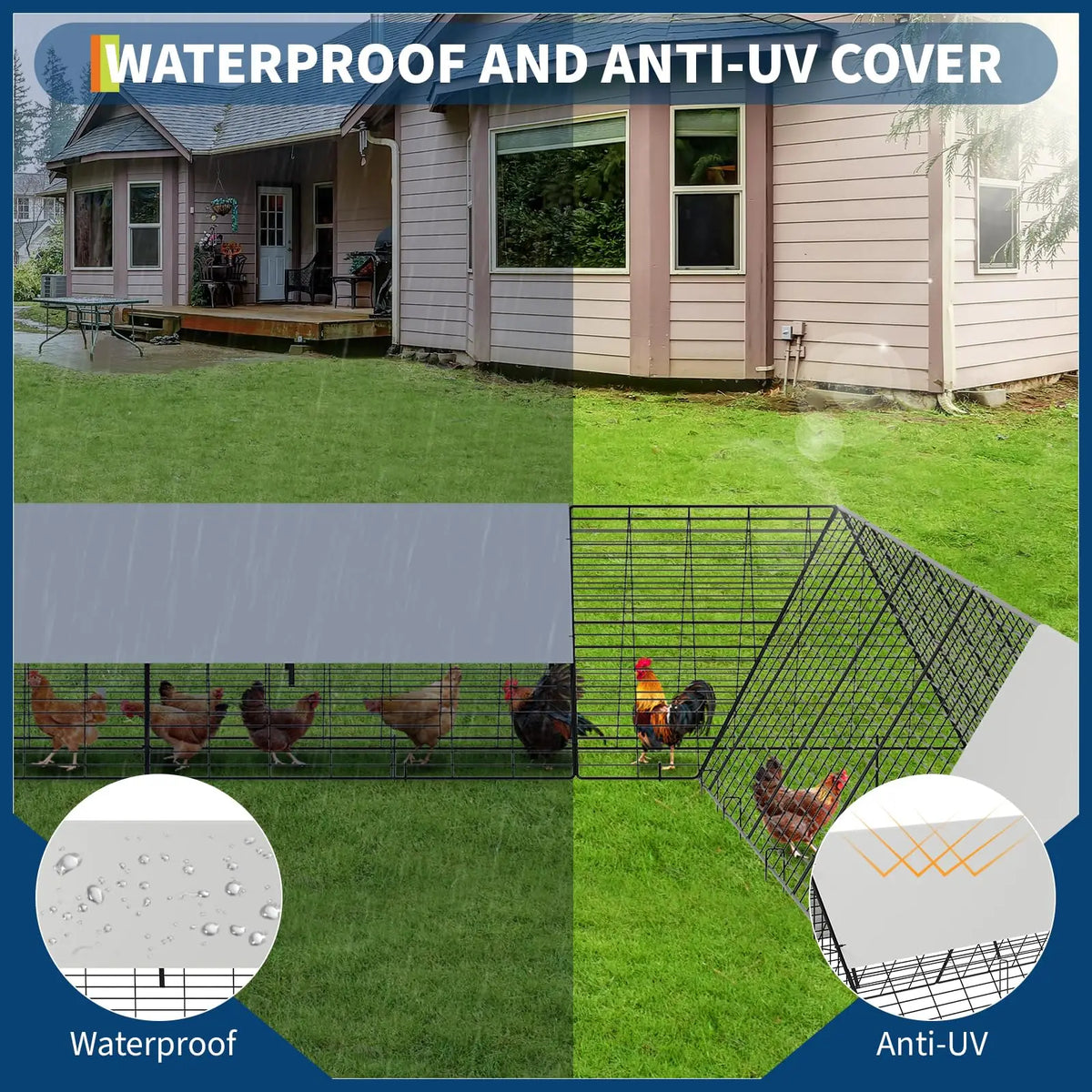 DishyKooker Metal Outdoor Chicken Run With Weather Resistant Cover