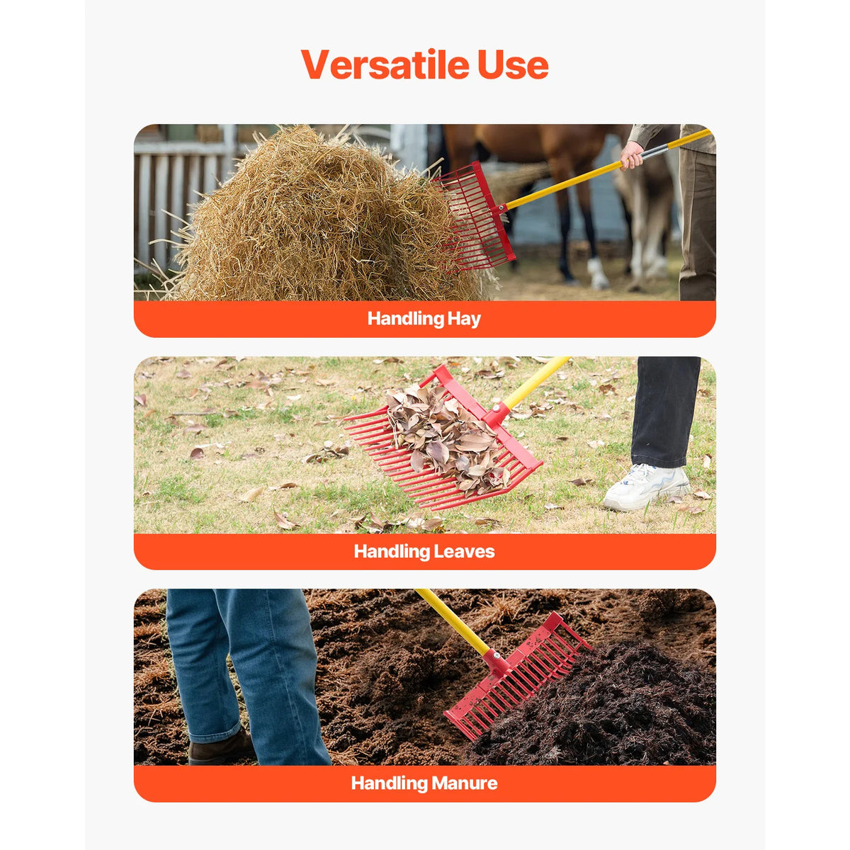 Heavy Duty Manure Fork With Fiberglass Handle For Garden Use