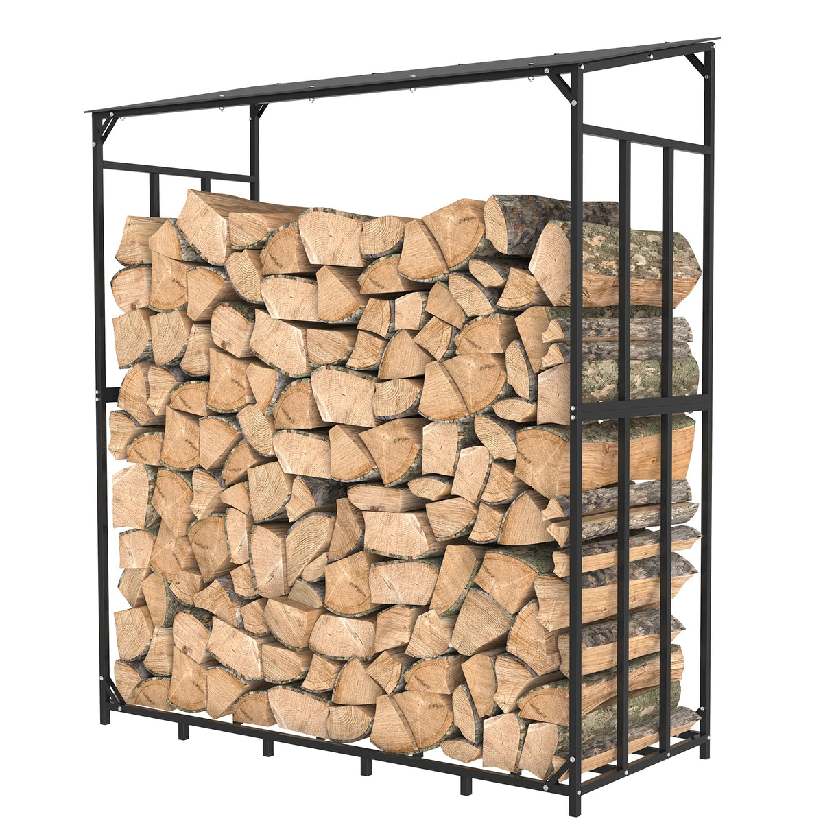 Heavy Duty Tall Metal Firewood Rack Stand with Top Cover Fireplace Wood Storage Stacking Holder for Outdoor Deck, Backyard