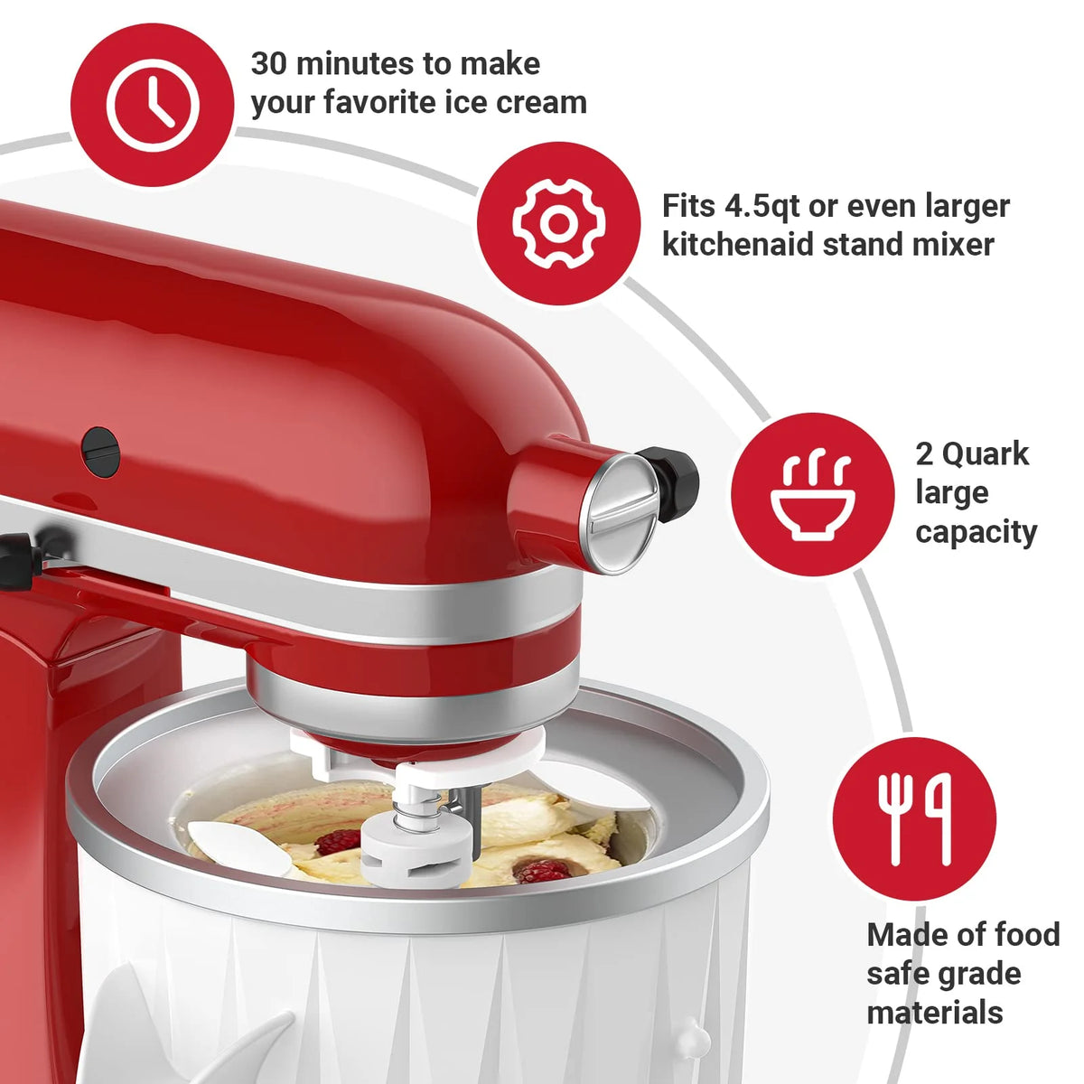 KitchenAid Compatible Ice Cream Maker Attachment For Mixer