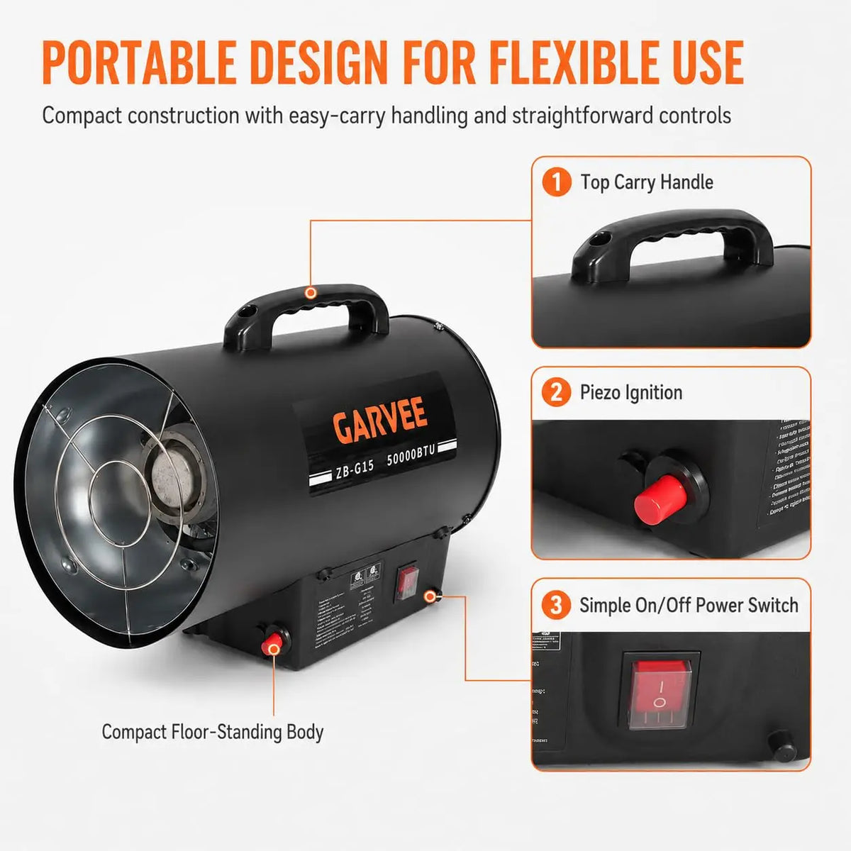 50000 BTU Propane Forced Air Heater, 15KW Portable LP Gas Space Heater With Fan For Garage Workshop Warehouse Farm Jobsite