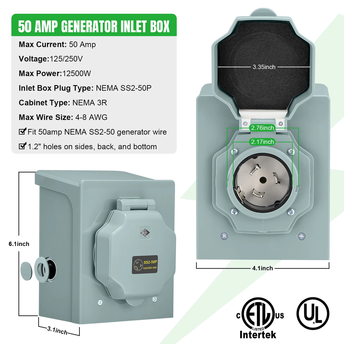 Generator Twist Locking Extension Cord Pre Drilled Power Inlet Box