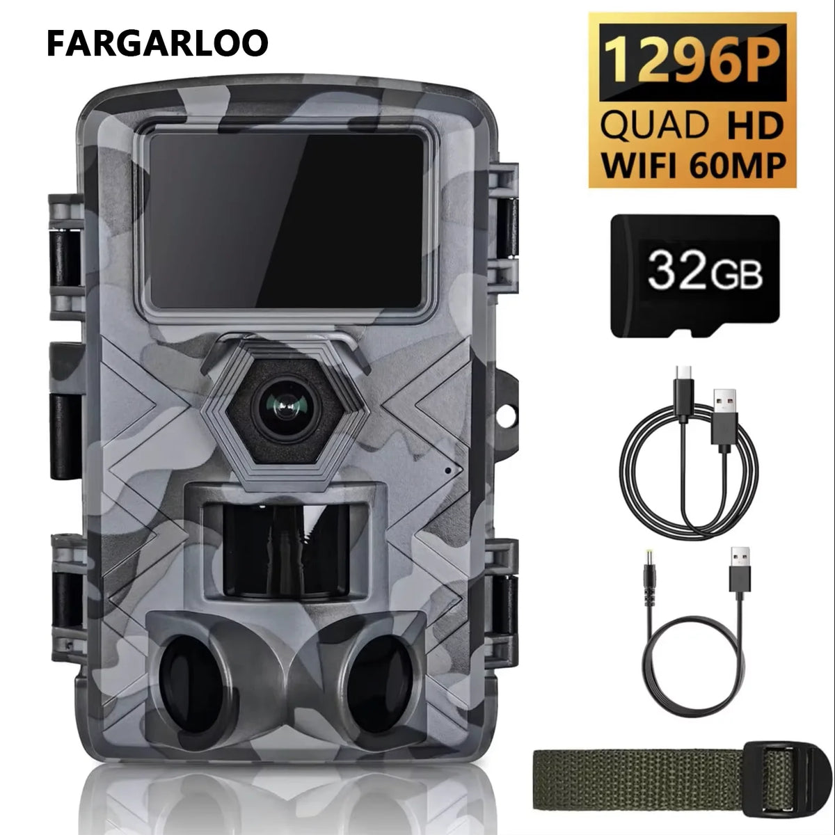 Fargarloo WiFi Trail Camera 60MP App Control IP66 Waterproof