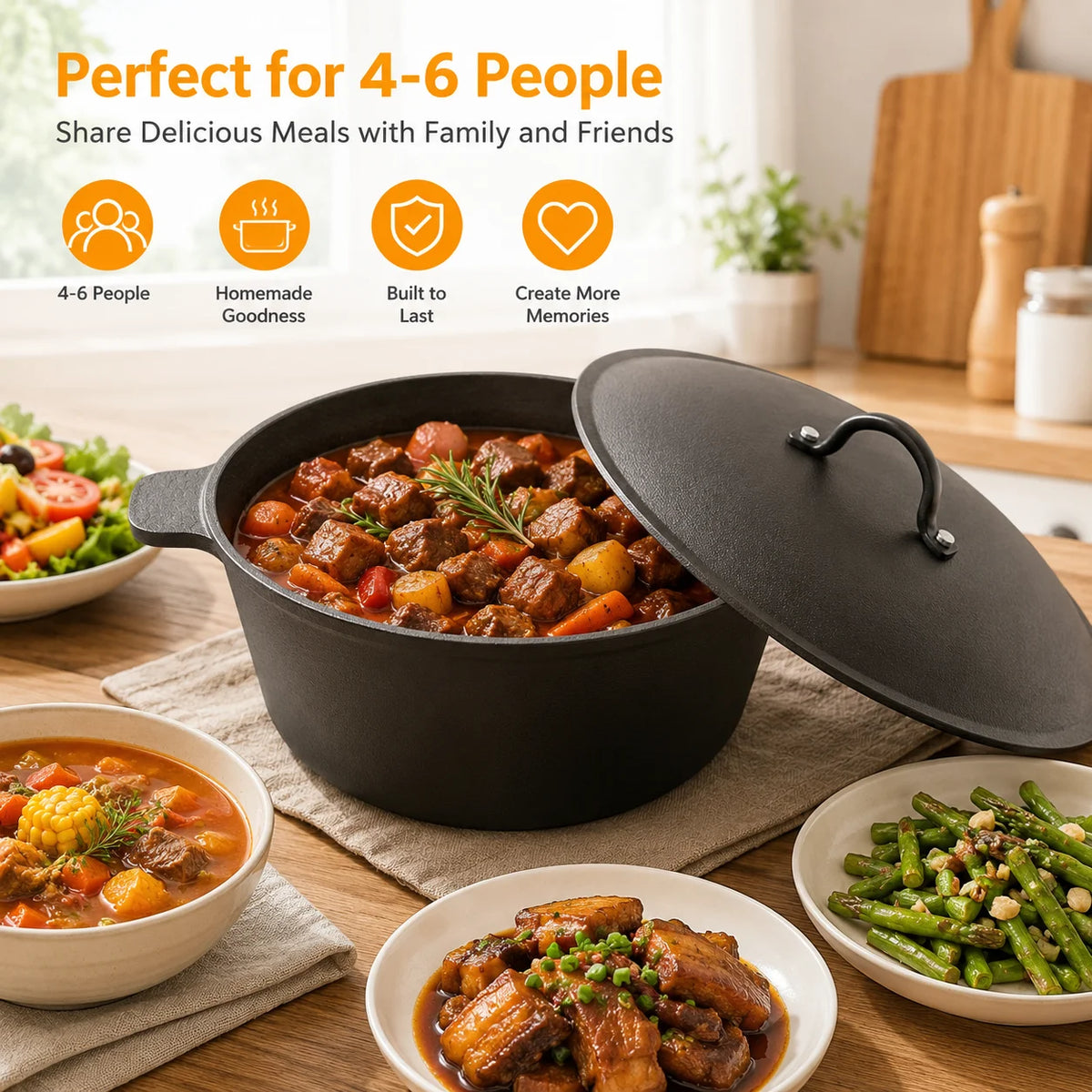 HanSMART Cast Iron Dutch Oven Nonstick Cooking Pot With Lid