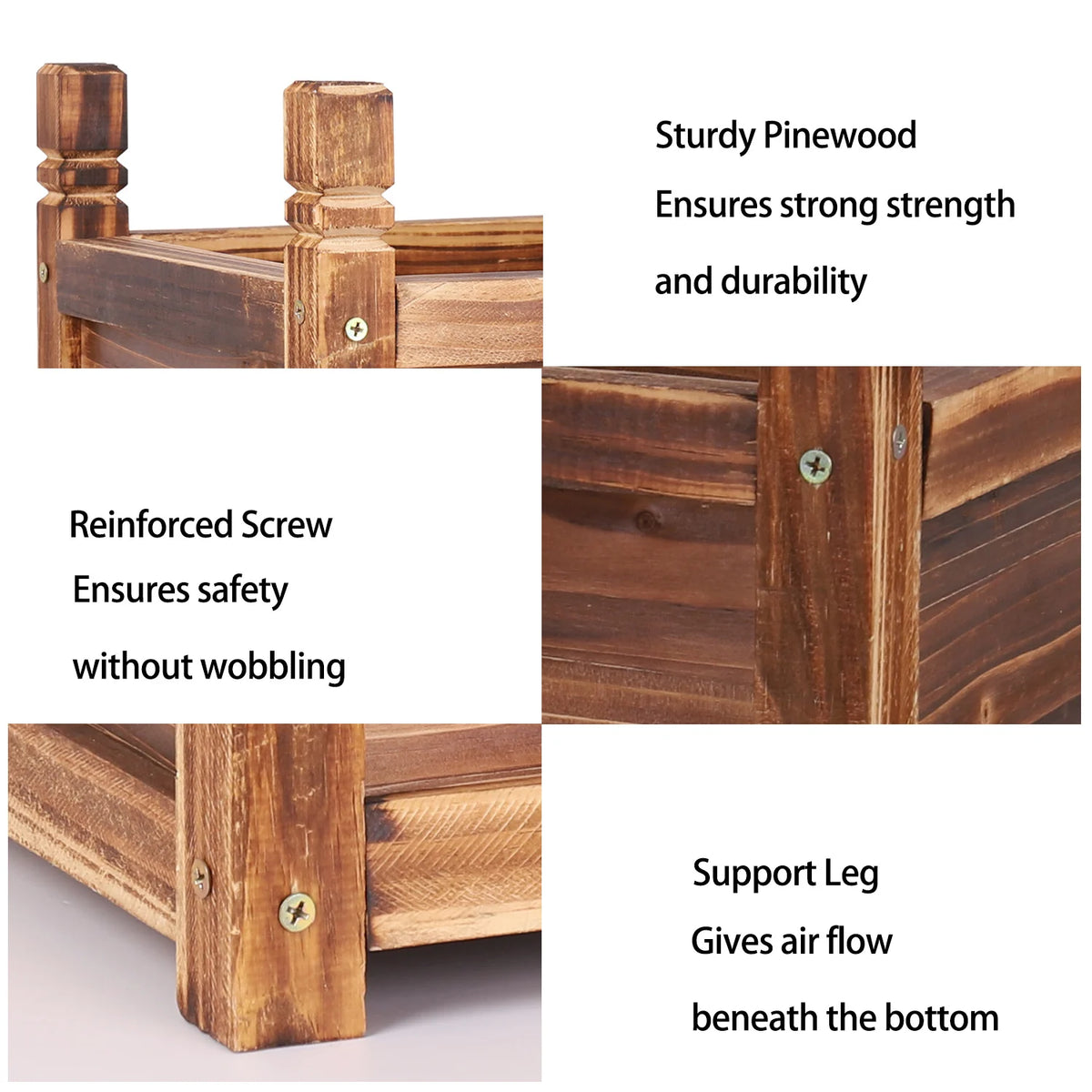 Wooden Raised Planter Box For Indoor Outdoor Vegetable Gardening