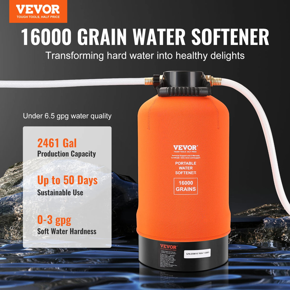 SucceBuy RV Water Softener 16,000Grain Portable Water Softenerwith 3/4"Brass Fittings and 42Hose Soften Hard Water Filter System