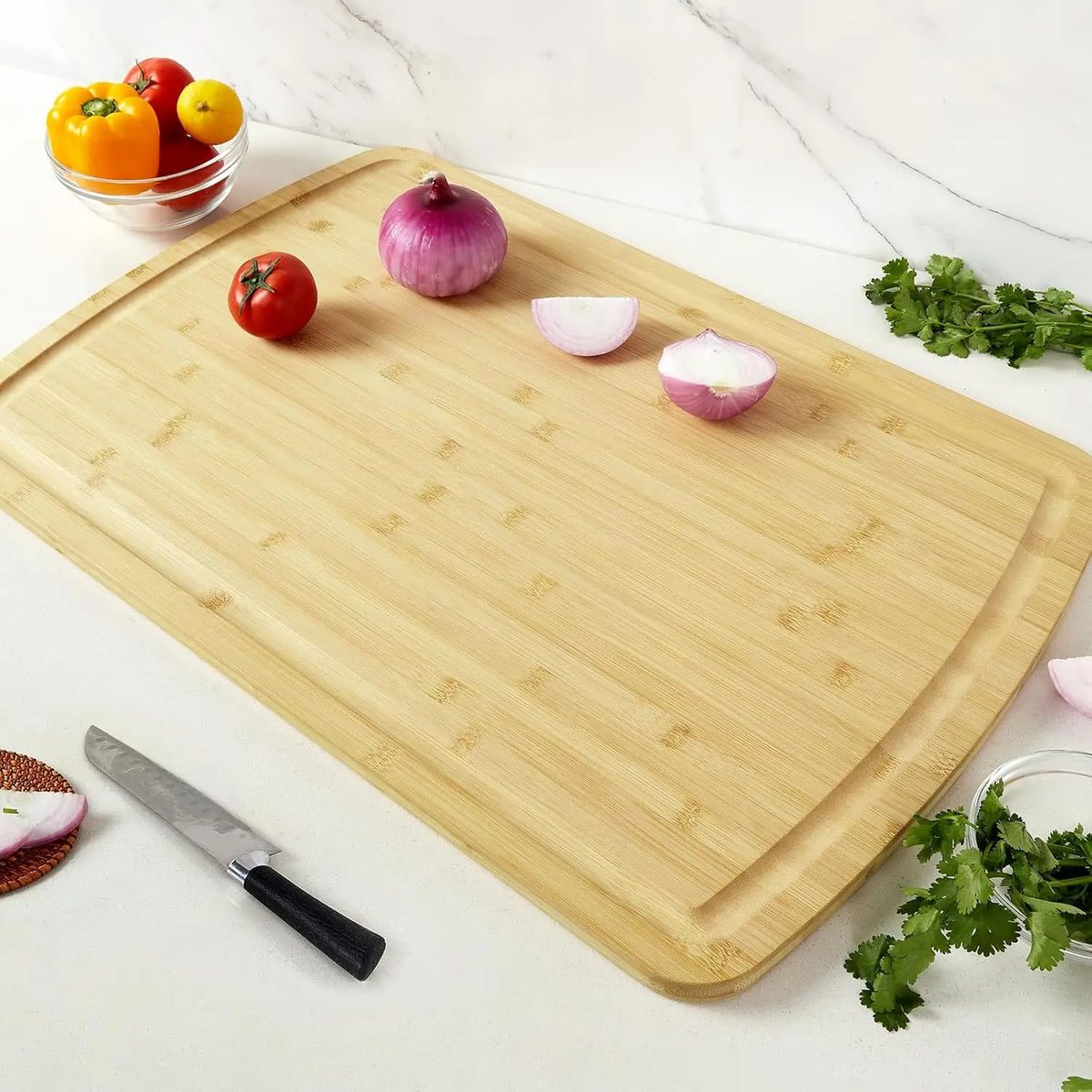 Bamboo Cutting Boards for Kitchen, Extra Large Wood Cutting Board with Deep Juice Groove and Handle Heavy Duty Chopping board, 30" x 20" Knife Friendly Serving Tray with Handles