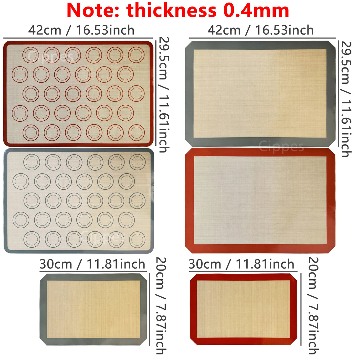 Cippes Reusable Silicone Baking Mat Nonstick Heat Resistant Sheet