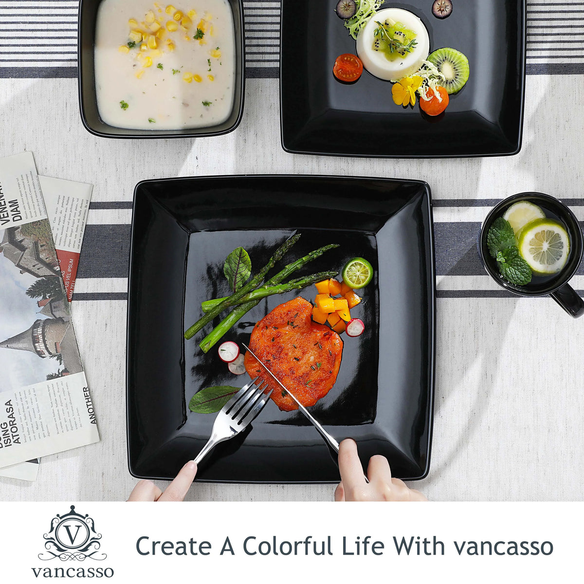 Malacasa Soho Ceramic Dinnerware Set With Bowls And Mugs