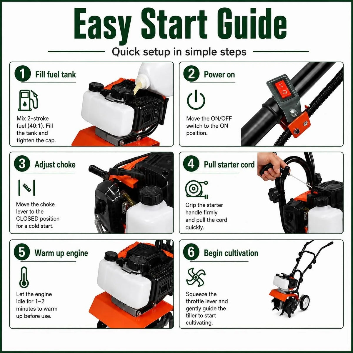 Professional Grade Gas Powered Tiller Cultivator With Adjustable Steel Tines