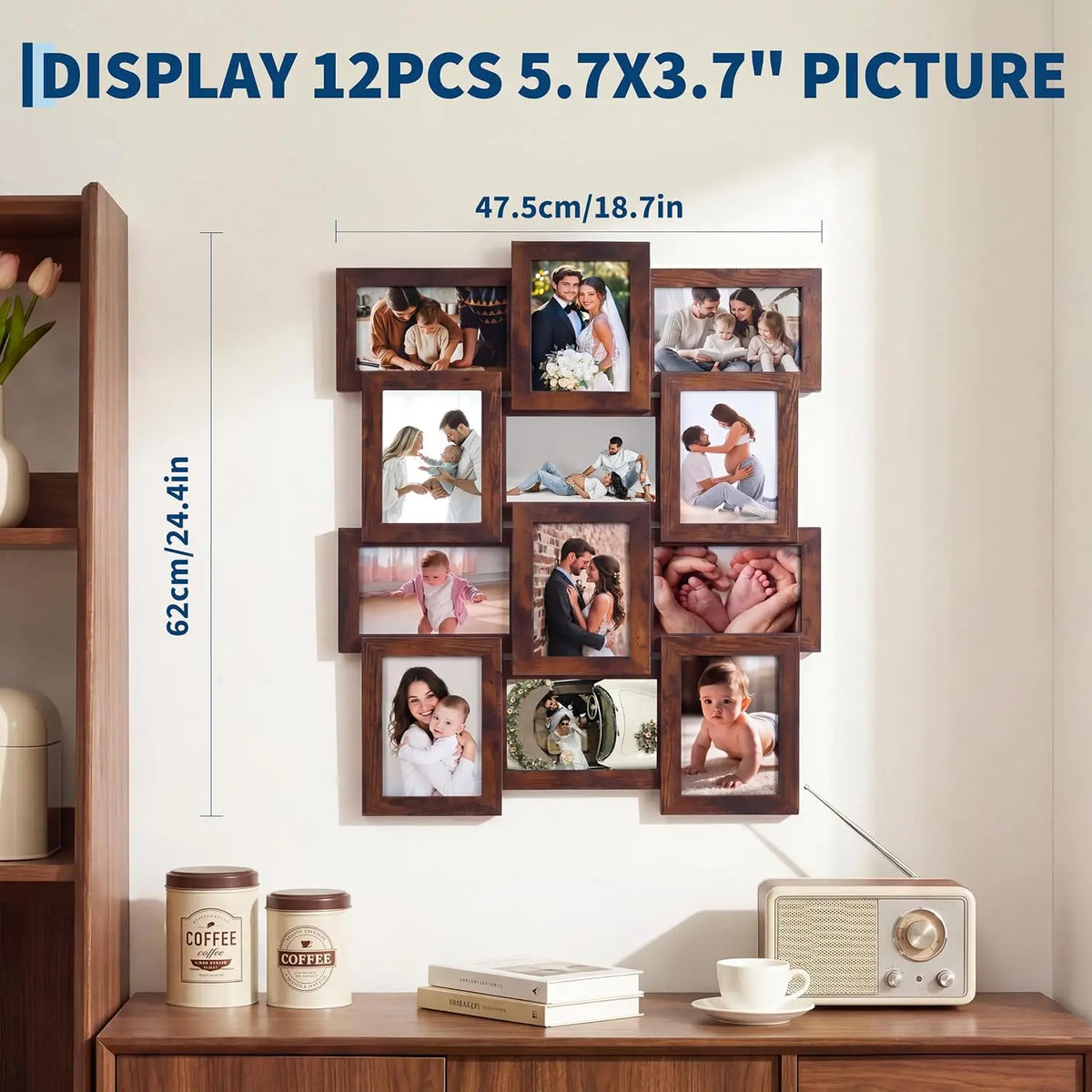 12pcs/set Collage Picture Frame Wall Decor Set 4x6 Inch Home Living Room Wall Hanging Photo Frames Multi-Photo Display