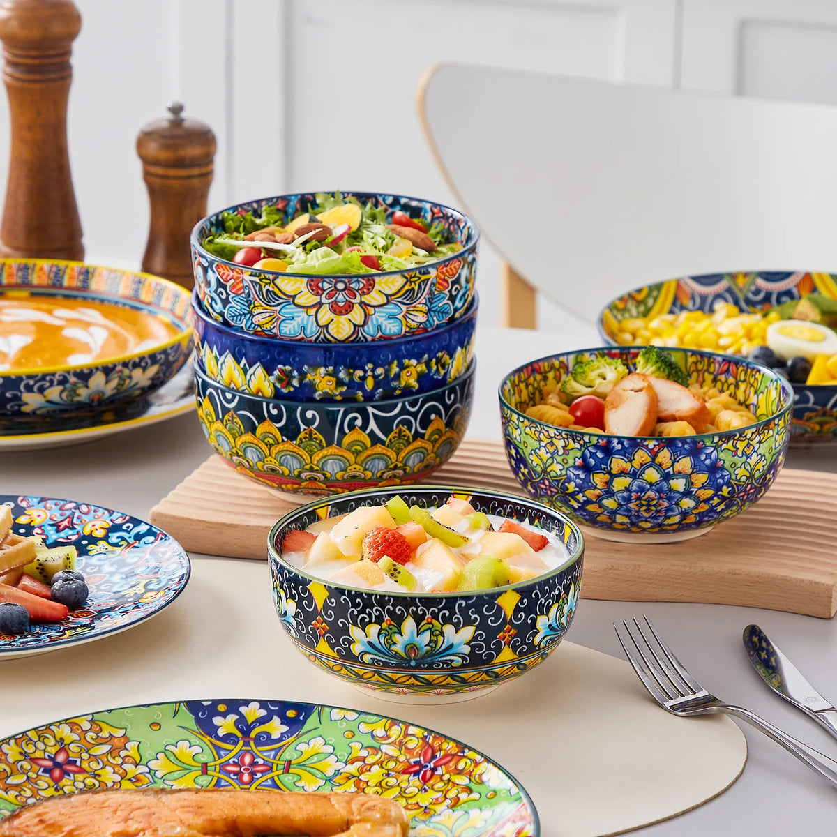 Malacasa 24 Piece Porcelain Dinnerware Set Bohemian Ceramic Plates Bowls