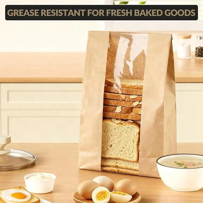 Premium Kraft Paper Bread Bags With Clear Windows And Labels
