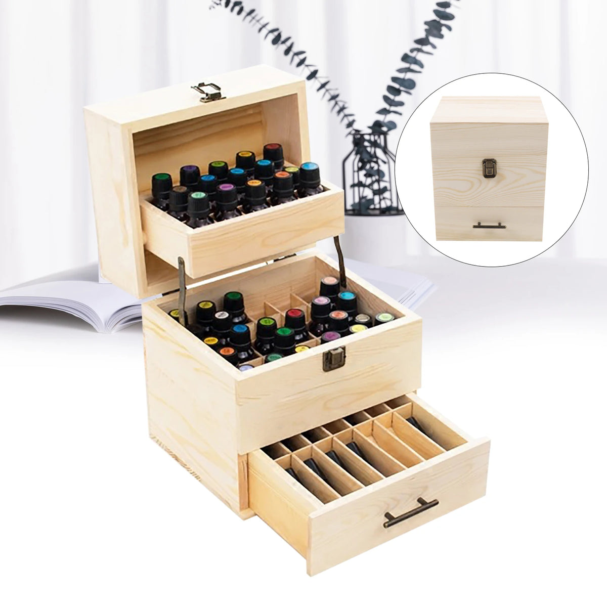 Premium Three Layer Wooden Essential Oil Storage Box