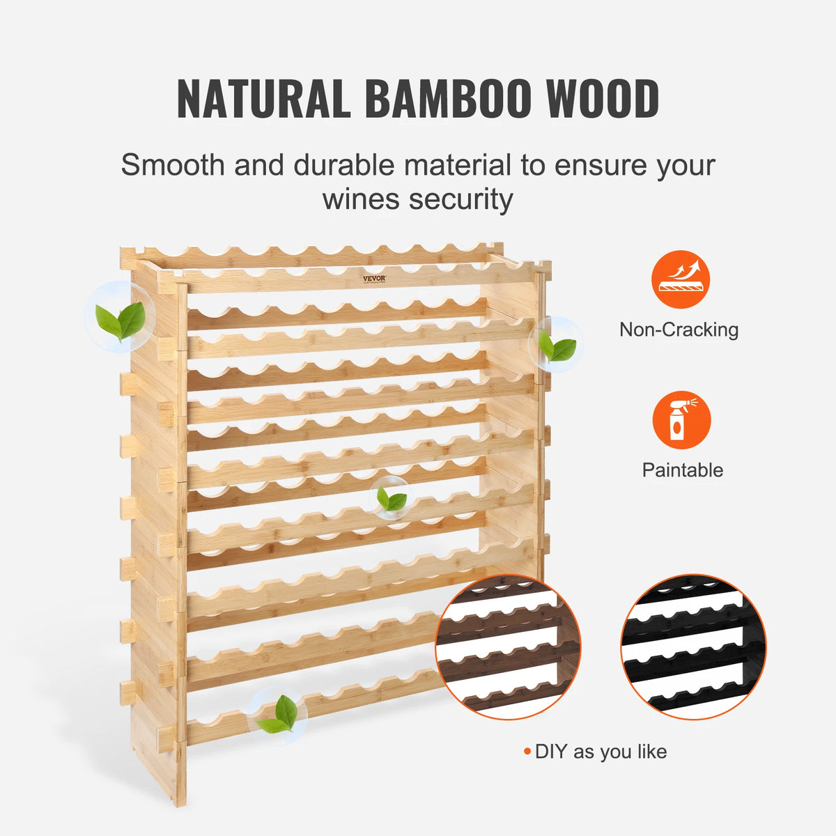 SucceBuy 48/72 Bottle Stackable Modular Wine Rack Free Standing Wine Storage Rack Bamboo Wine Holder Display Shelves for Cellar