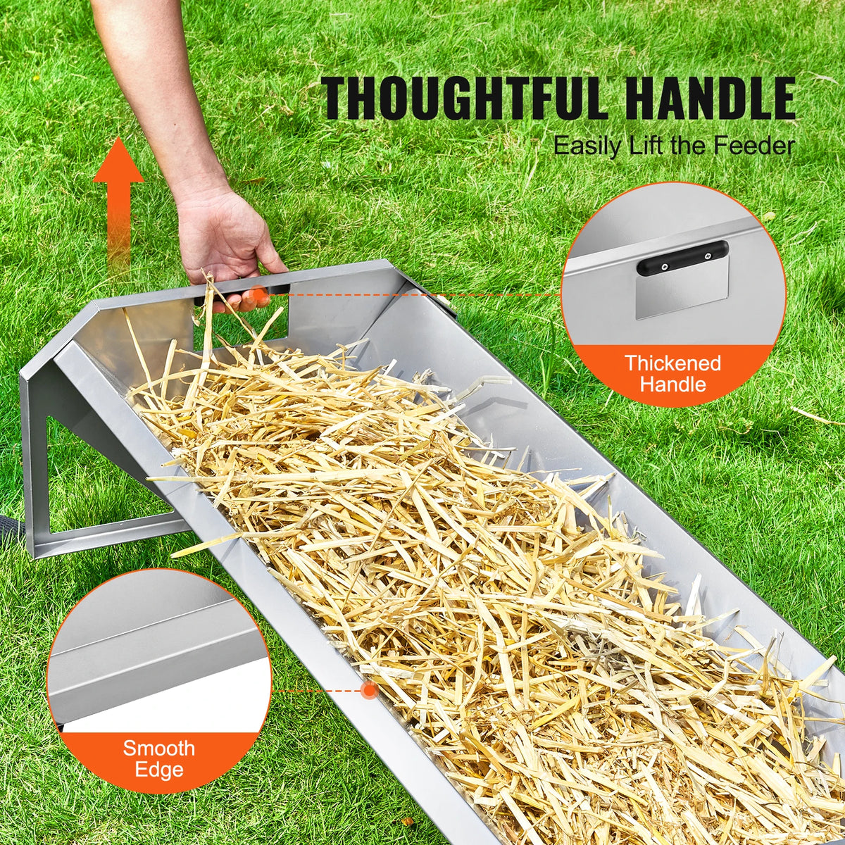 SucceBuy Galvanized Steel Livestock Hay Feeding Trough for Farm Animals