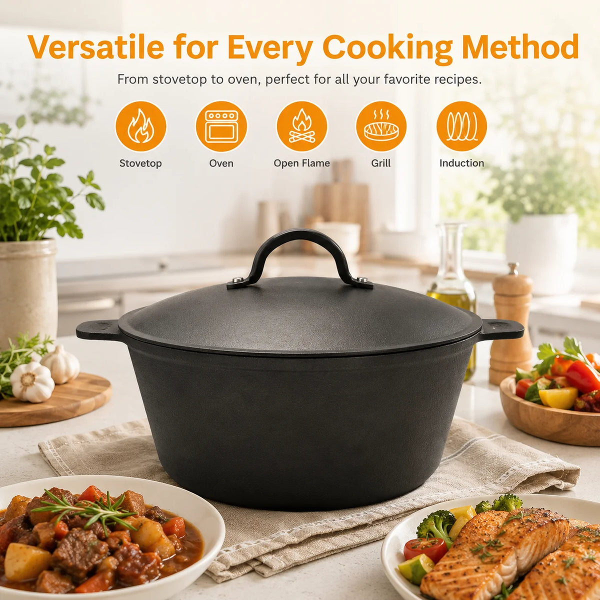 HanSMART Cast Iron Dutch Oven Nonstick Cooking Pot With Lid