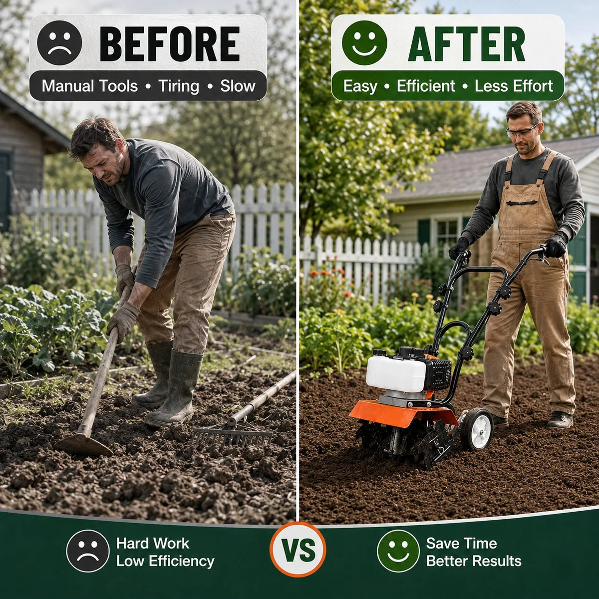 Professional Grade Gas Powered Tiller Cultivator With Adjustable Steel Tines
