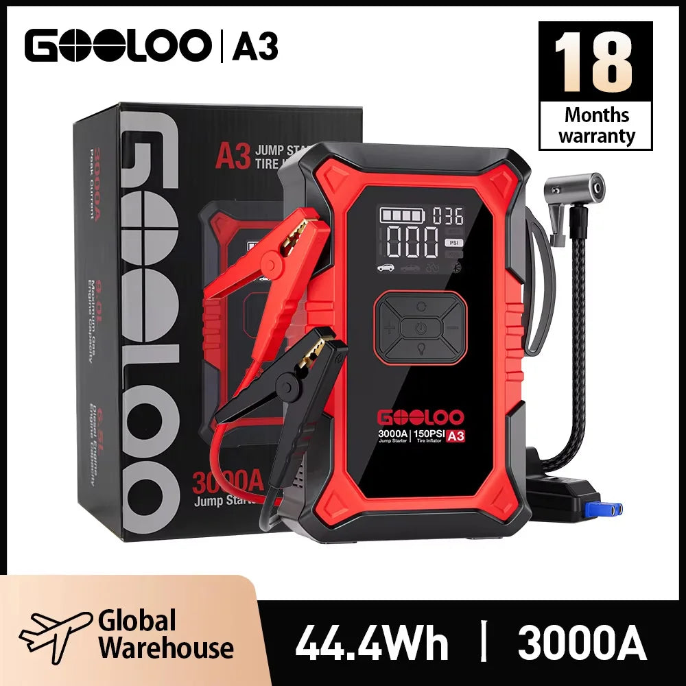 Gooloo Portable Car Jump Starter With Integrated Air Compressor