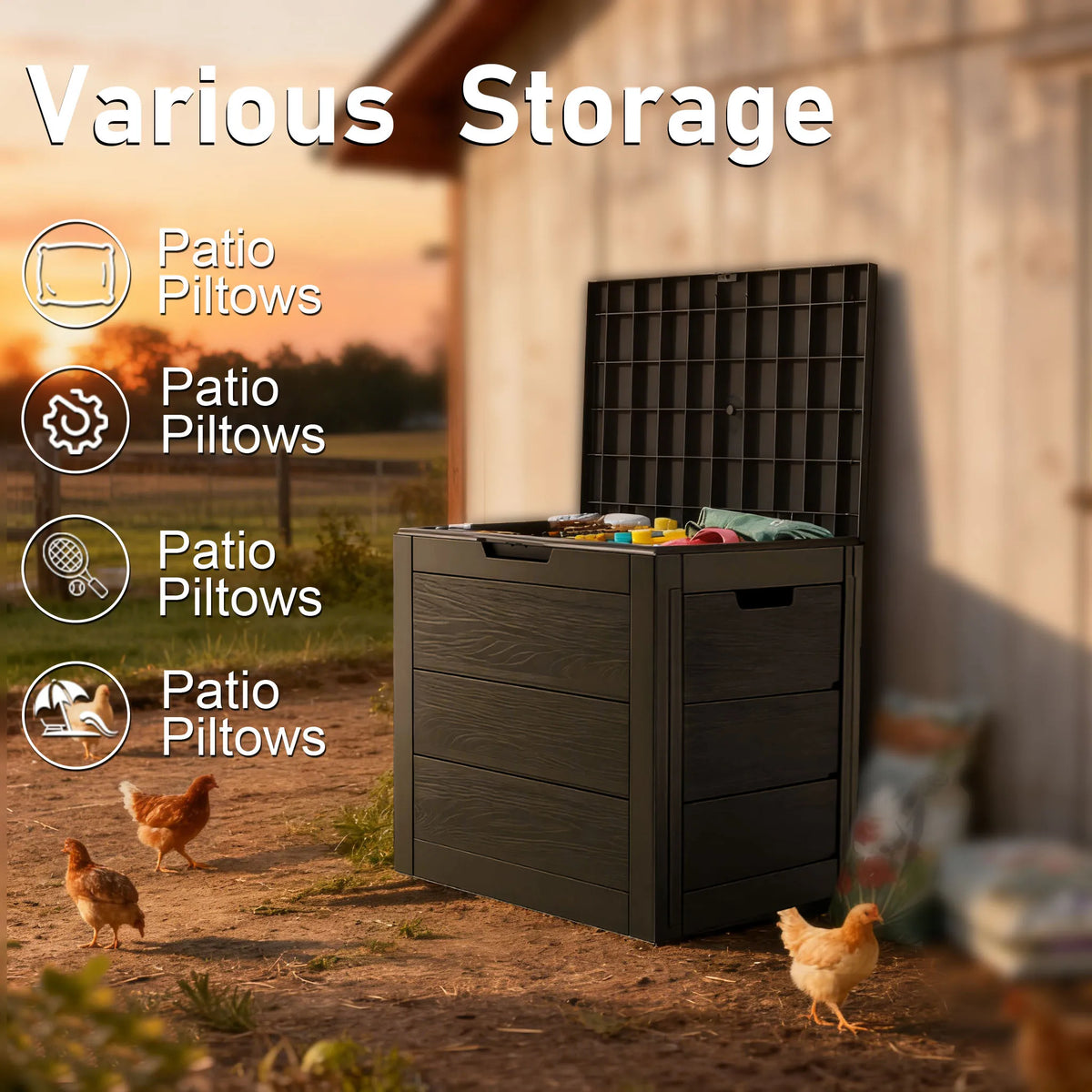 Sarenzon Outdoor Deck Box With Lockable Lid And Waterproof Plastic