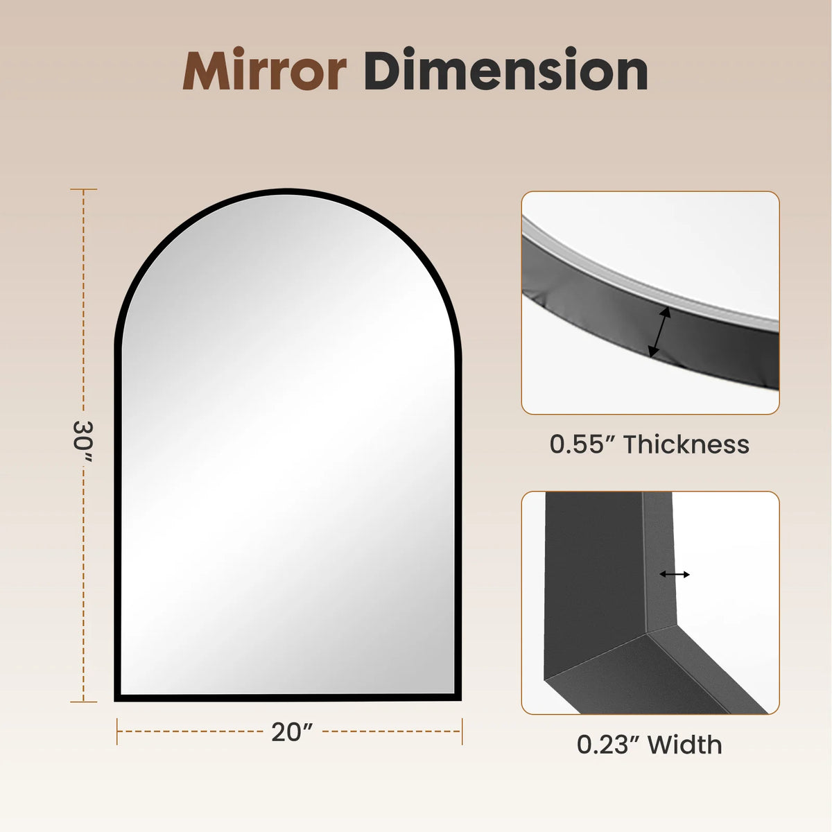 JHK Arched Metal Framed Bathroom Mirror Modern Wall Decor