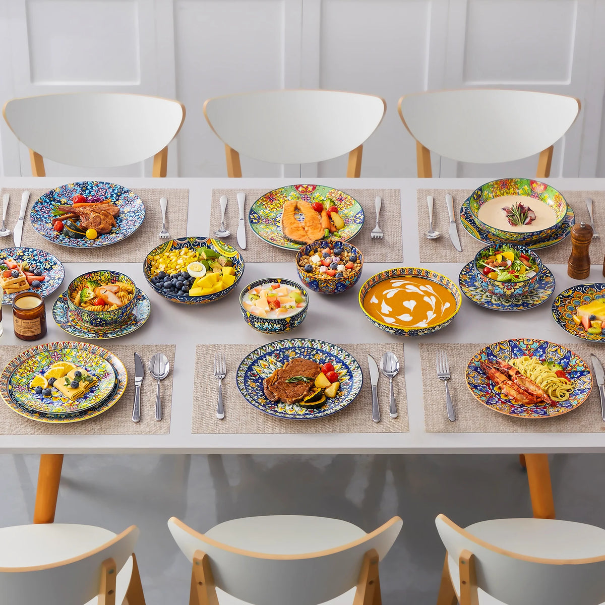 Malacasa 24 Piece Porcelain Dinnerware Set Bohemian Ceramic Plates Bowls