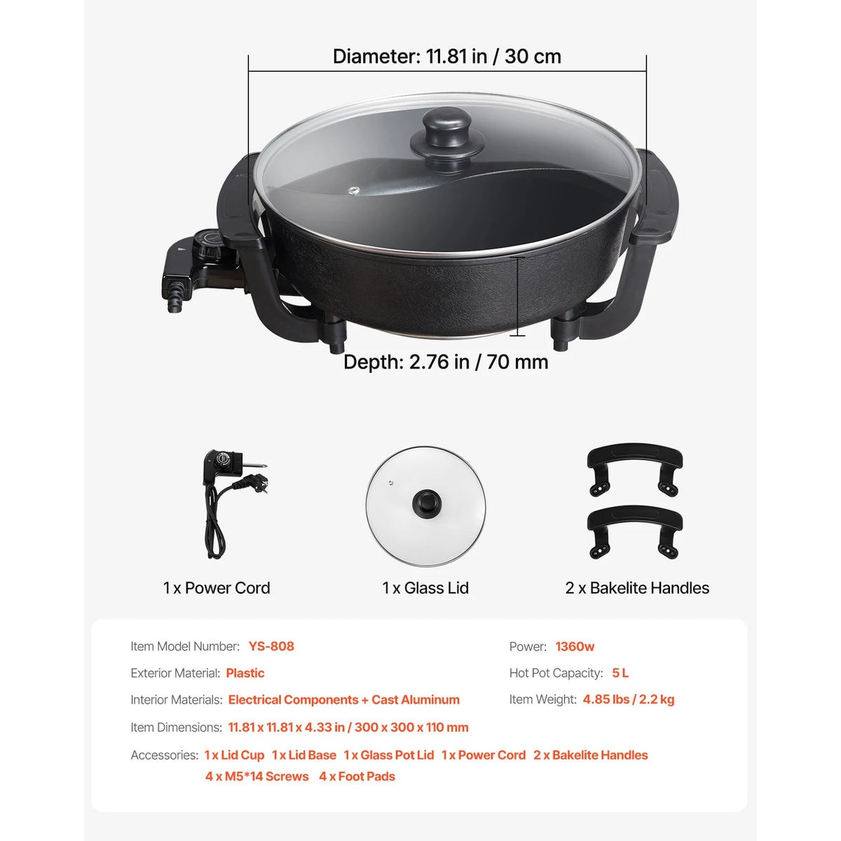 SucceBuy Dual Flavor Electric Hot Pot With Divider Lid