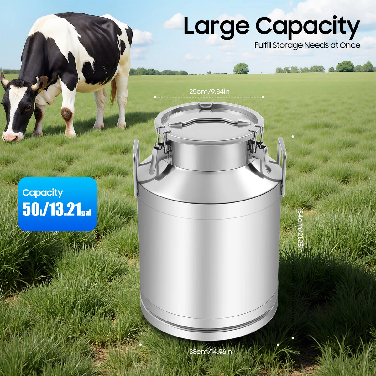 Bymaocar Stainless Steel Milk Container With 3 Secure Locking Lids