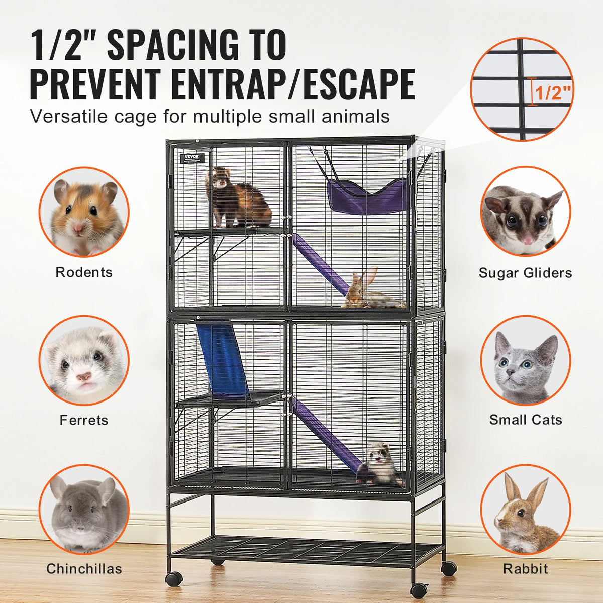 SucceBuy Rolling Four Tier Metal Ferret Cage For Small Pets