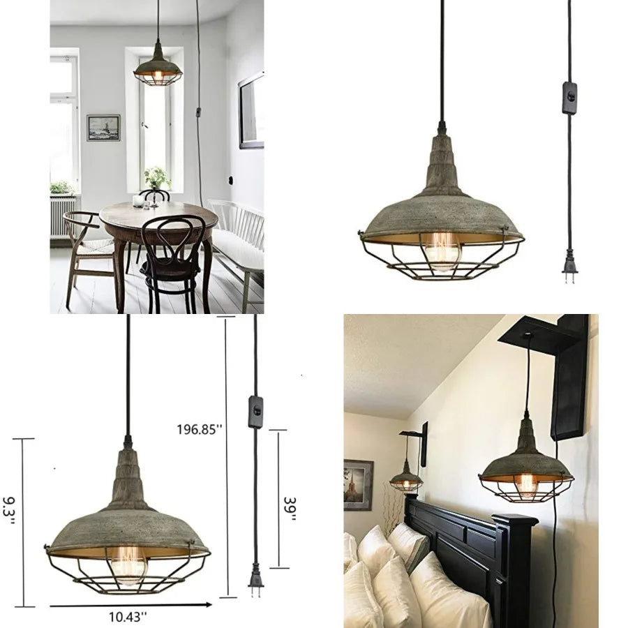 Farmhouse Plug in Pendant Light with 16 Feet Hanging Cord Hanging Lighting Fixture