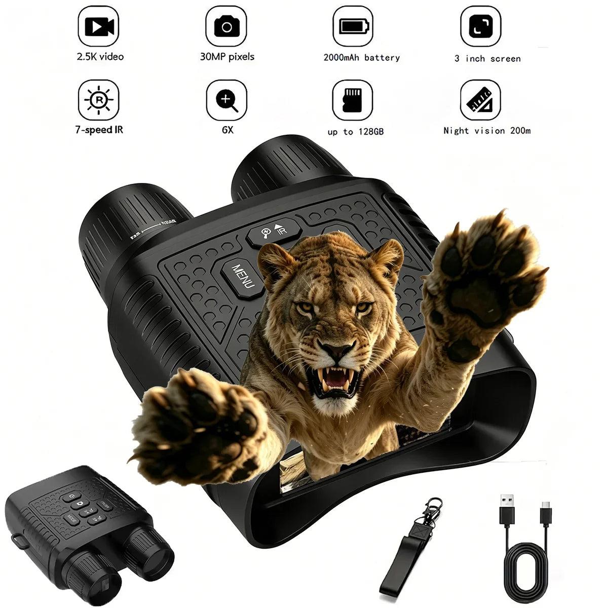Digital Night Vision Binoculars With 6X Digital Zoom And Screen