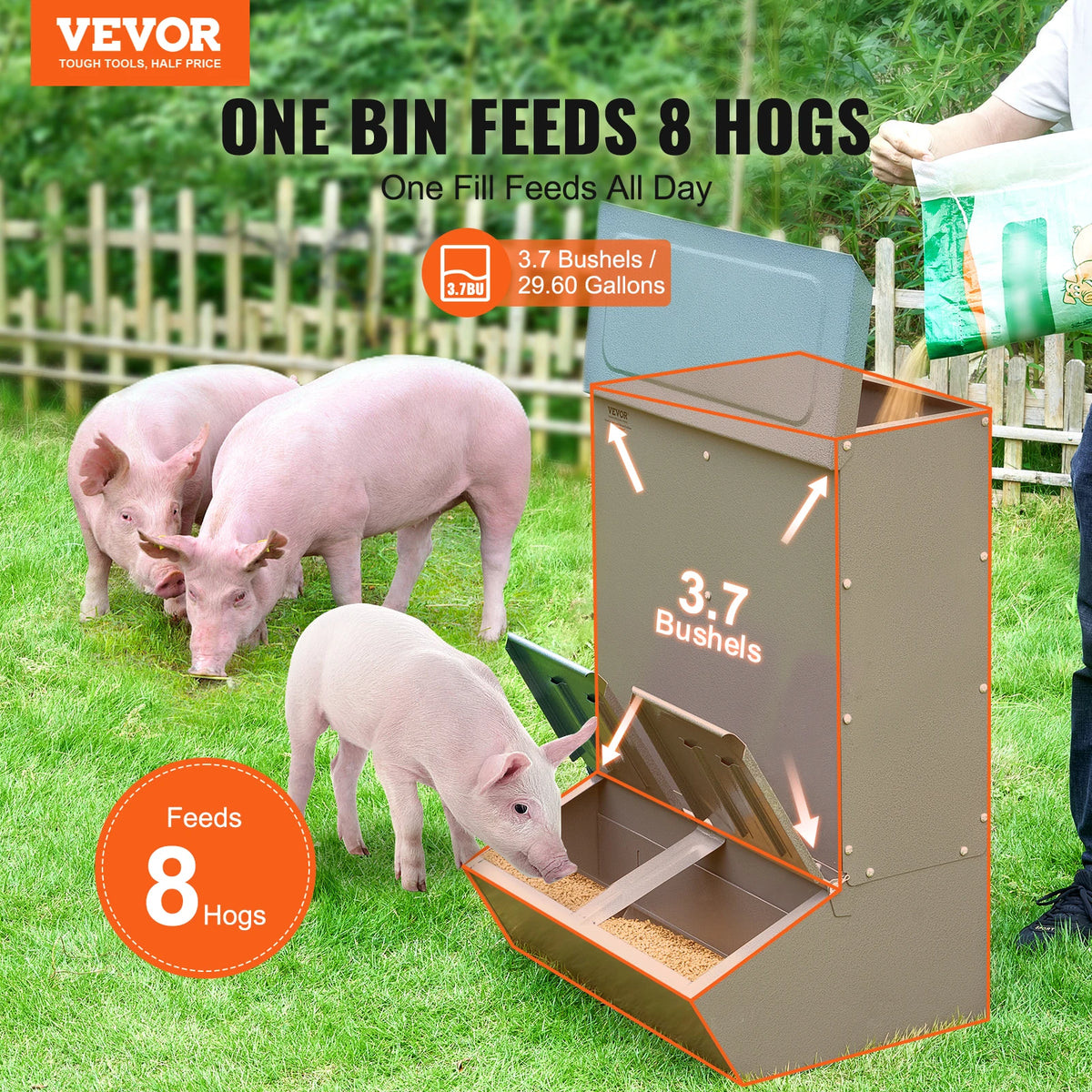 SucceBuy Heavy Duty Galvanized Steel Hog Feeder Trough For Pigs