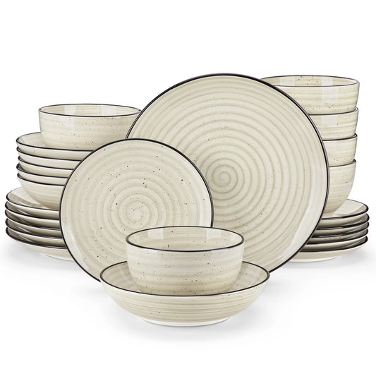 Malacasa Ceramic Dinnerware Set Handpainted Spiral Plate Collection
