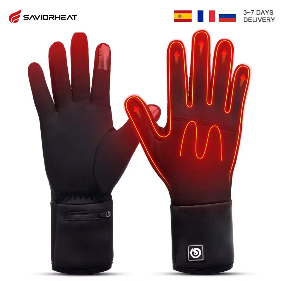SAVIOR Winter Thermal Heated Gloves For Adult Rechargeable Battery Goatskin Leather Wind Waterproof Warm Hand Ski Gloves 3 Gears