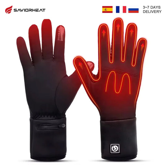 SAVIOR Winter Thermal Heated Gloves For Adult Rechargeable Battery Goatskin Leather Wind Waterproof Warm Hand Ski Gloves 3 Gears
