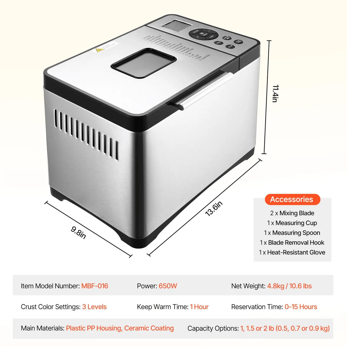 Programmable Automatic Bread Maker with Ceramic Nonstick Coating