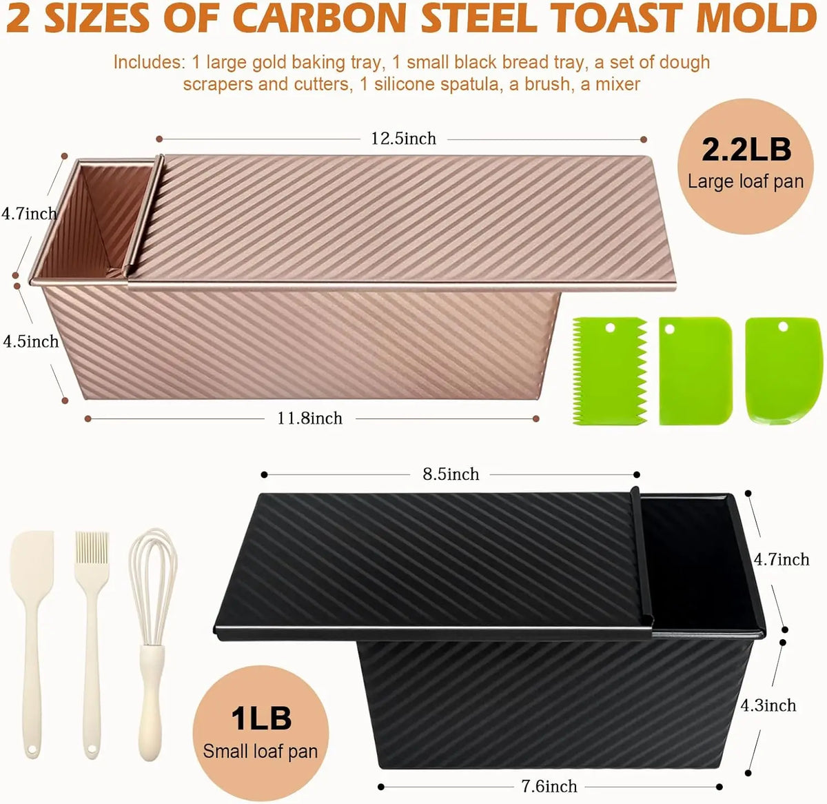 Professional Pullman Loaf Pan Set Carbon Steel Non Stick Bread Mold